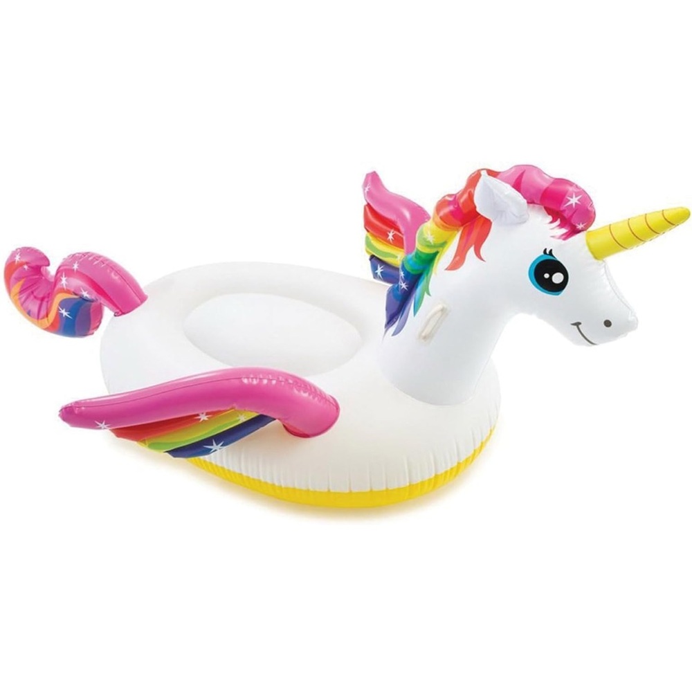 Unicorn Inflatable Pool Float - White and Rainbow New